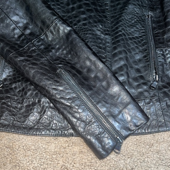 J Brand Croc Embossed Lamb Leather Moto Jacket Black Small - Picture 7 of 13